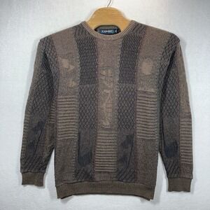 Vintage Golf Knit Sweater Mens M Brown Golf Bag Ball Tee Textured Grandpa USA